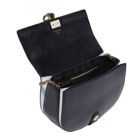 LANVIN Lamb Leather Crossbody Bag Logo Chain Trim & Strap Magnetic Flap - Picture 4 of 17
